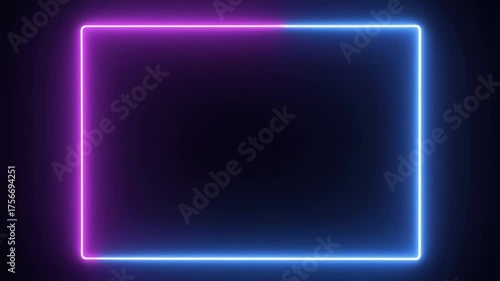 Glowing Neon Rectangle Frame in Blue and Purple Light on Dark Background — Futuristic Tech or Cyber Banner abstract glowing background 4k video