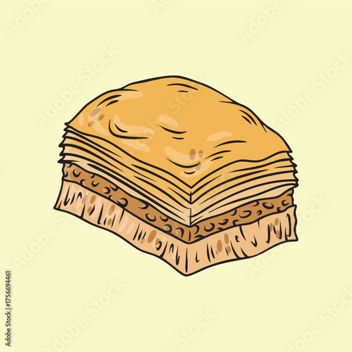 Delicious Hand-Drawn Walnut Baklava Pastry