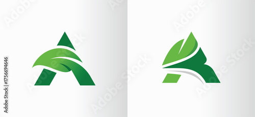A letter logo design with eco friendly organic green leaves