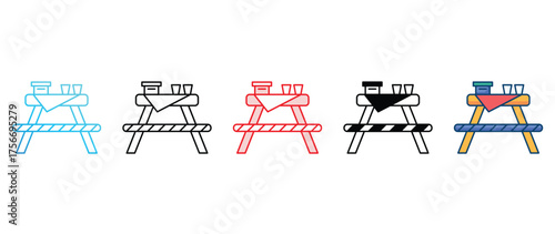 Picnic Table icon set multiple style collection