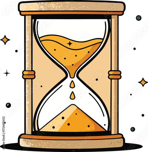 Hourglass with sand made of stock tickers symbolizing time in finance and trading