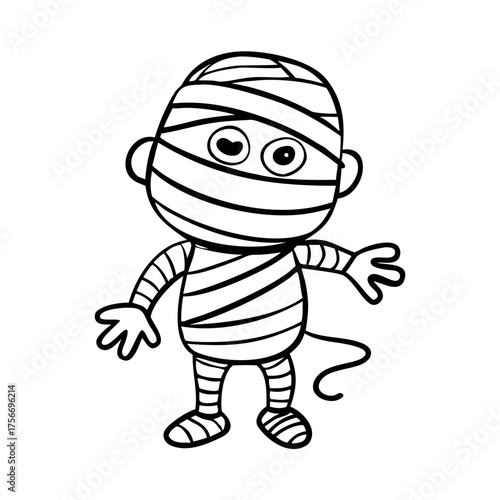Cute monster halloween mummy set. Collection of vector character 2d animation. Vector illustration doodle linocut style cartoon hand drawn.