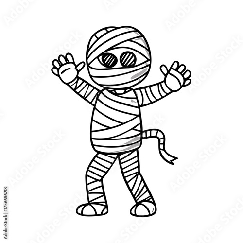 Cute monster halloween mummy set. Collection of vector character 2d animation. Vector illustration doodle linocut style cartoon hand drawn.