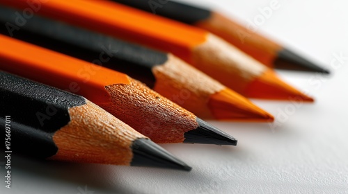 Orange and black pencils creative flat lay, stationery tools arrangement for writing, education and creative projects background, vibrant office supplies top view, abstract illustration design
