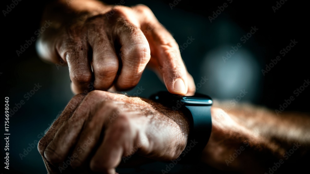 Fototapeta premium A Close-Up of Hands Interacting with a Smartwatch, Highlighting Technology and Wearable Devices in Everyday Life