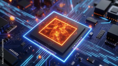 Futuristic Microchip Processor — Glowing Circuit Board with Digital Energy Flow printed circuit board 4k video
