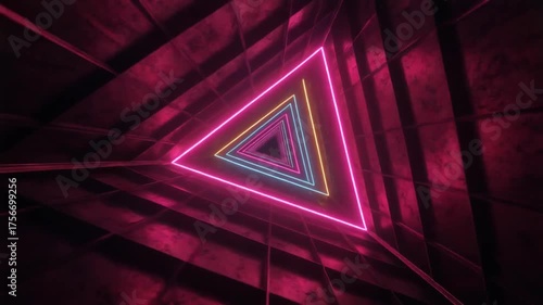 Futuristic Neon Triangle Tunnel  Abstract Ultraviolet Light Spectrum Background abstract purple background 4k video