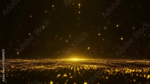Golden Particle Abstract Background  Shining Glitter Floor and Futuristic Light Sparkle 4k video