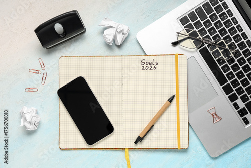 Notebook with 2026 goals, m...