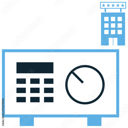 Hotel safe vault icon vector. Ideal for security, valuables storage, and in-room protection themes. This graphic symbolizes a locked box for securing guest property.