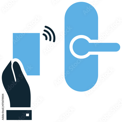 Keycard door access icon vector. Ideal for digital security, modern hotel entry, and electronic lock themes. This graphic symbolizes swipe access to a reserved room.