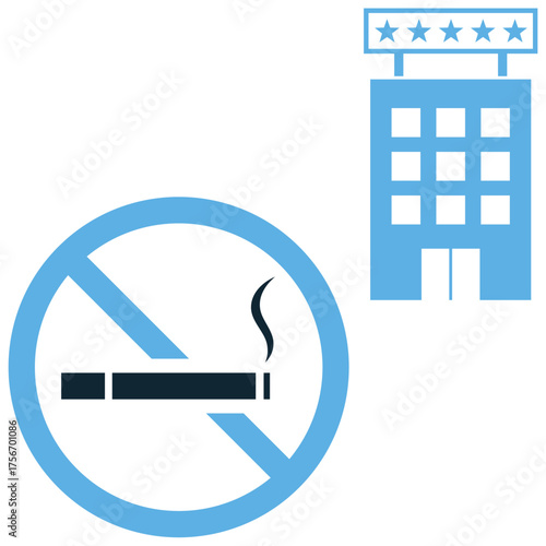 No smoking hotel icon vector. Ideal for policy enforcement, health regulation, and smoke-free zone themes. This graphic clearly indicates a designated non-smoking area within lodging.
