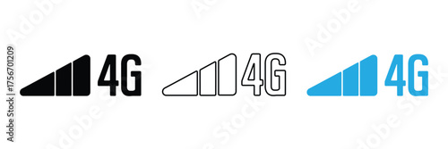 4G wireless signal strength icons in blue black and orange colors,4g signal strength indicator isolated on white background for mobile device