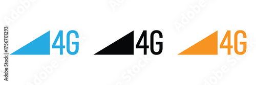 4G wireless signal strength icons in blue black and orange colors,4g signal strength indicator isolated on white background for mobile device