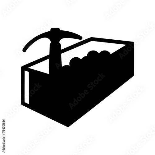 Mining Gold Nuggets from Sluice Box with Pickaxe Icon in Black