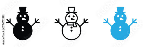 Three snowman icons bringing festive holiday cheer for winter celebrations,Snowman icon set isolated on white background for winter and christmas