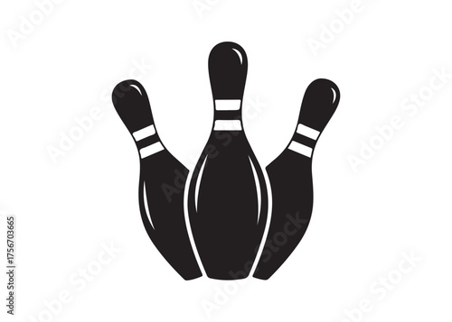 Vector art of three bowling pins in black and white style