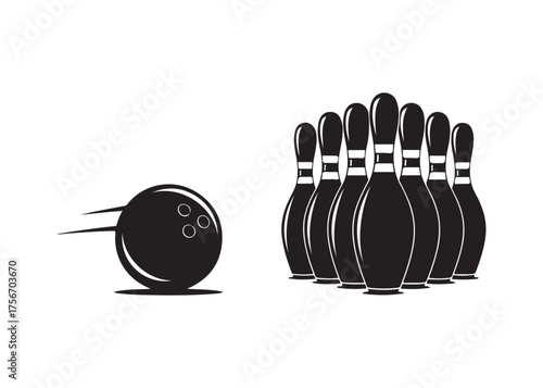 Vector art of bowling ball approaching pins ready for strike