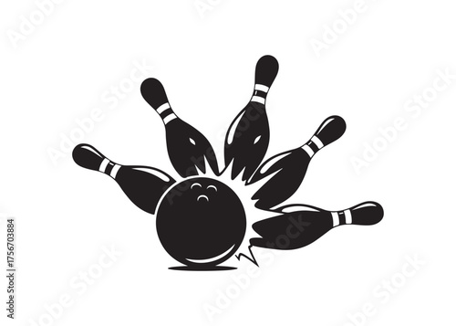 Vector art of bowling ball hitting pins for sport and recreation