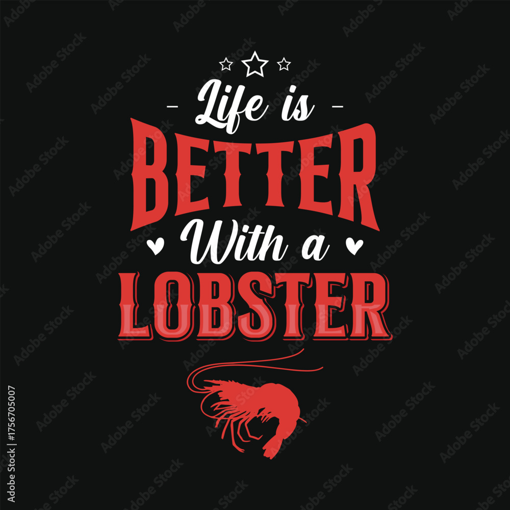 Naklejka premium Shrimp seafood lobster water food fresh food natural food restaurants food asian food summer food shrimp food lover thai food vintage retro typography graphics tshirt design