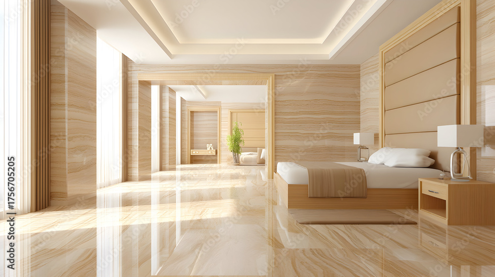 Obraz premium Stylish bedroom adopts modern classic design in sophisticated layout