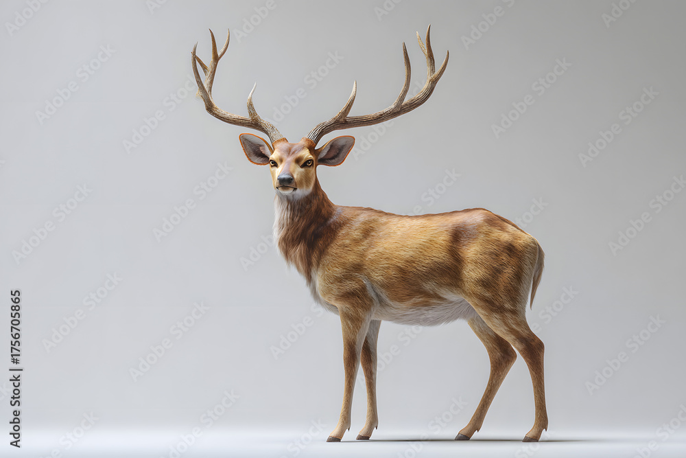 Fototapeta premium Realistic representation of male Elaphurus davidianus deer showcasing antlers in a studio setting