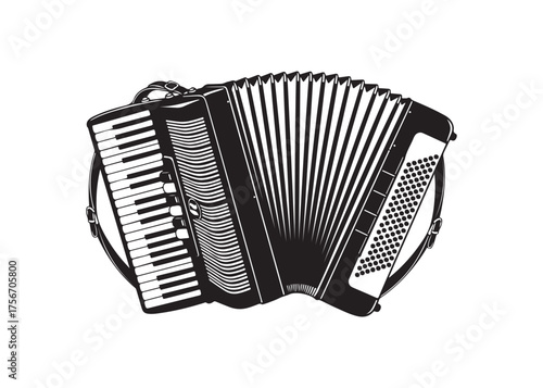Vector art of accordion musical instrument in black and white
