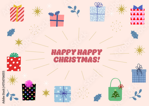 シンプル手描きのかわいいクリスマスプレゼントのイラスト背景素材
