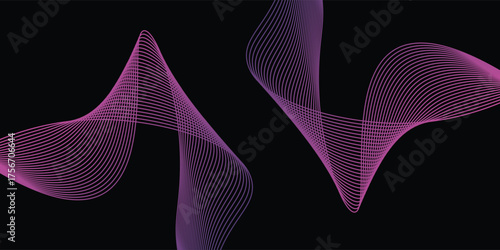 Dark abstract background with glowing wave. Shiny moving lines design modern