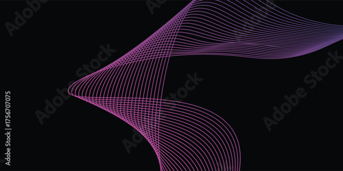 Dark abstract background with glowing wave. Shiny moving lines design modern