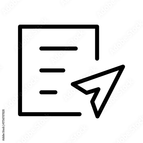 Send document icon, paper plane share file outline