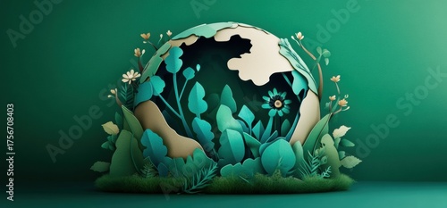 Digital illustration spherical object green background appears to world paper cute