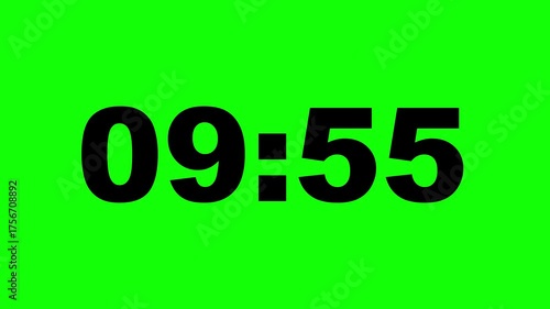 10 minute Countdown timer. 10 to 9 minute Countdown timer on green background.
