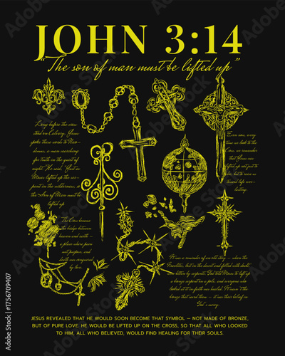 John 3:14 Christian Cross Design – The Son of Man Must Be Lifted Up Scripture Art T-Shirt