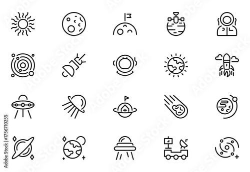 Cosmos outline icon set. Pack of astronomy, asteroid, planet, space, universe and more. Thin outline icons pack. Vector illustration