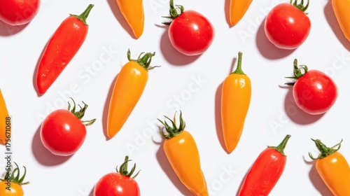Wallpaper Mural focal,overhead,peppers,flat,tomatoes,vegetables,colorful,summer,nutrition,food,fresh,produce,natural,diet,organic,pattern,circular,healthy,white,vibrant Torontodigital.ca