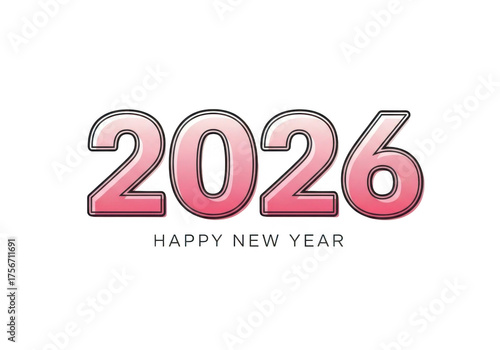 The year 2026 in a glossy pink metallic font isolated on transparent background