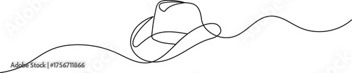 One line art cowboy hat - Minimalist continuous line drawing of western style hat vector illustration