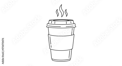A steaming hot cup of coffee with a lid and steam rising.