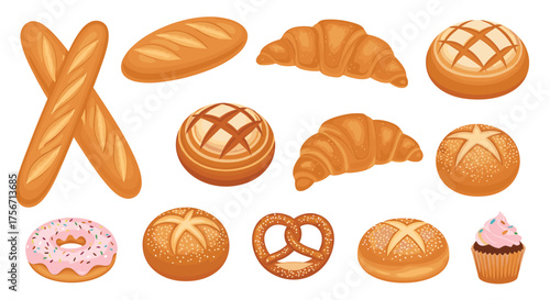 Collection of fresh baked goods and pastries with delicious treats.