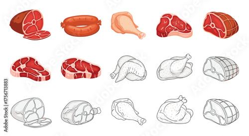 A collection of delicious and raw meat cuts ready for cooking.