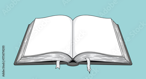 An open book with blank pages and ribbon bookmarks waiting for your words.