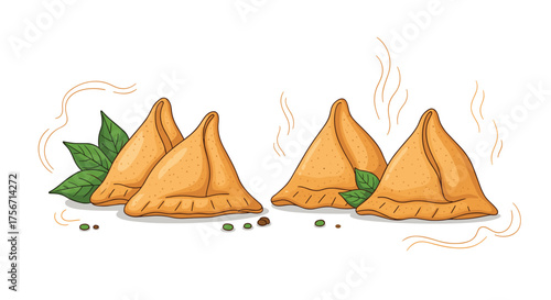 These delicious golden brown samosas are ready to be enjoyed.