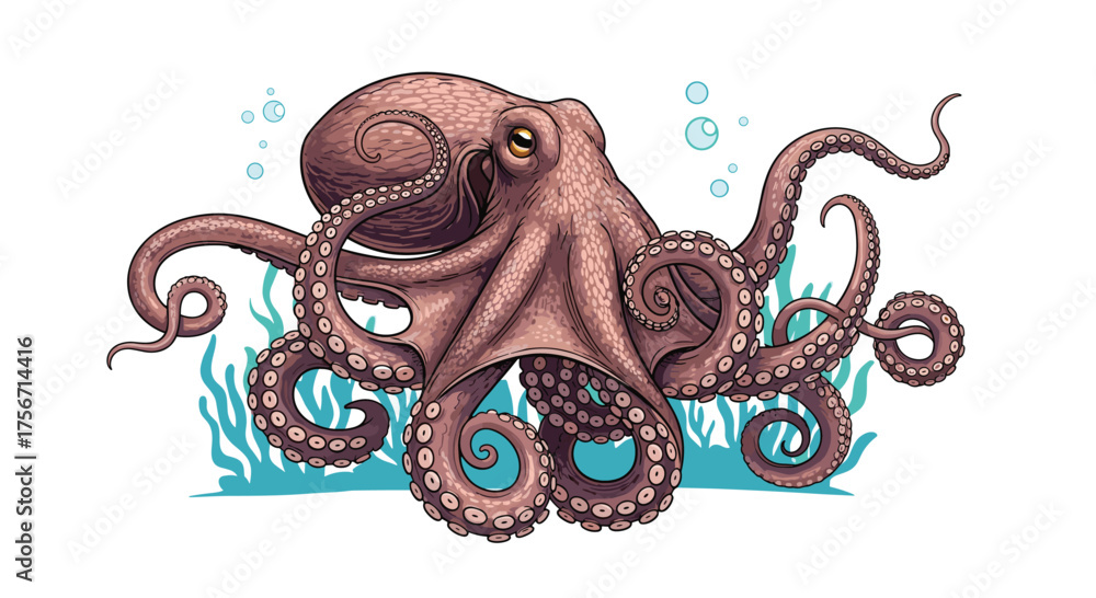 Naklejka premium An intricate pixel art illustration of a large octopus with its tentacles spread out.