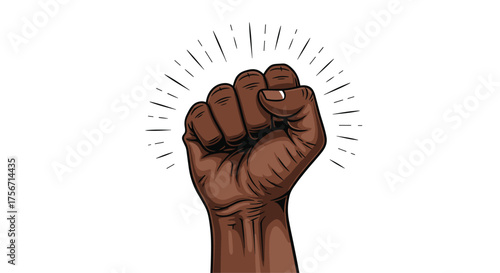 A raised fist symbol of power and resistance against oppression.
