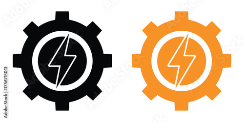 Electrical Engineering & Energy Flow Icons — Technical Gear and Lightning Design for System Control and Efficiency