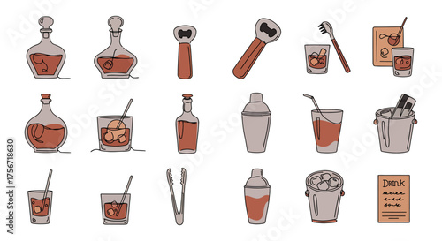 cocktail illustration assortment of bar tools and drink recipes perfect for menu designs and bar promotion materials showcasing mixology and beverage themes