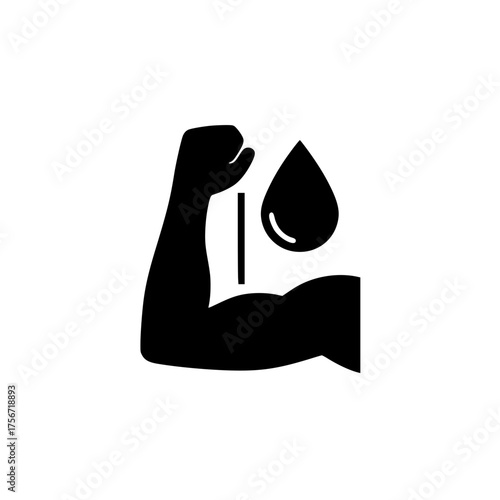 Arm flexing with a water drop, representing hydration and strength