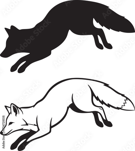 Red Fox Jumping Silhouette Vector Set