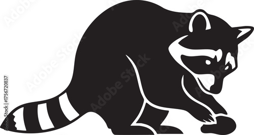Raccoon Foraging Silhouette Vector Illustration